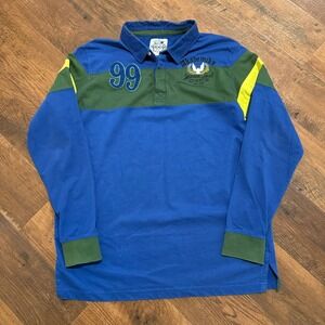 Akademiks Jeanius Level Edukator Rugby Shirt Blue Green XL Long Sleeve Vintage